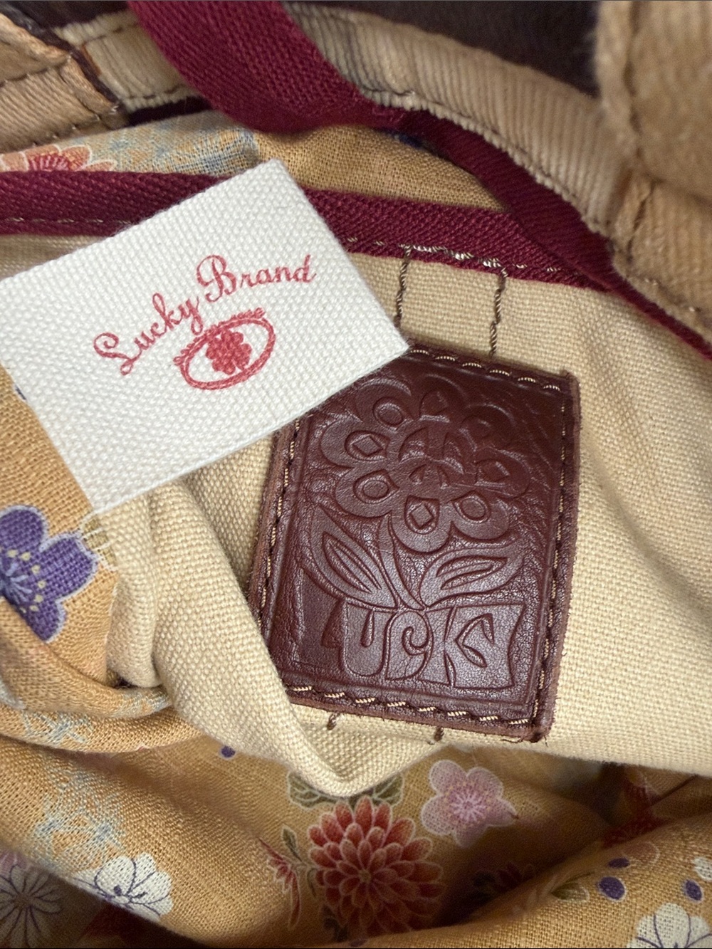 Lucky Brand Cream Canvas Tote with Purple Peace Sign and Green Trim - Picture 2 of 10